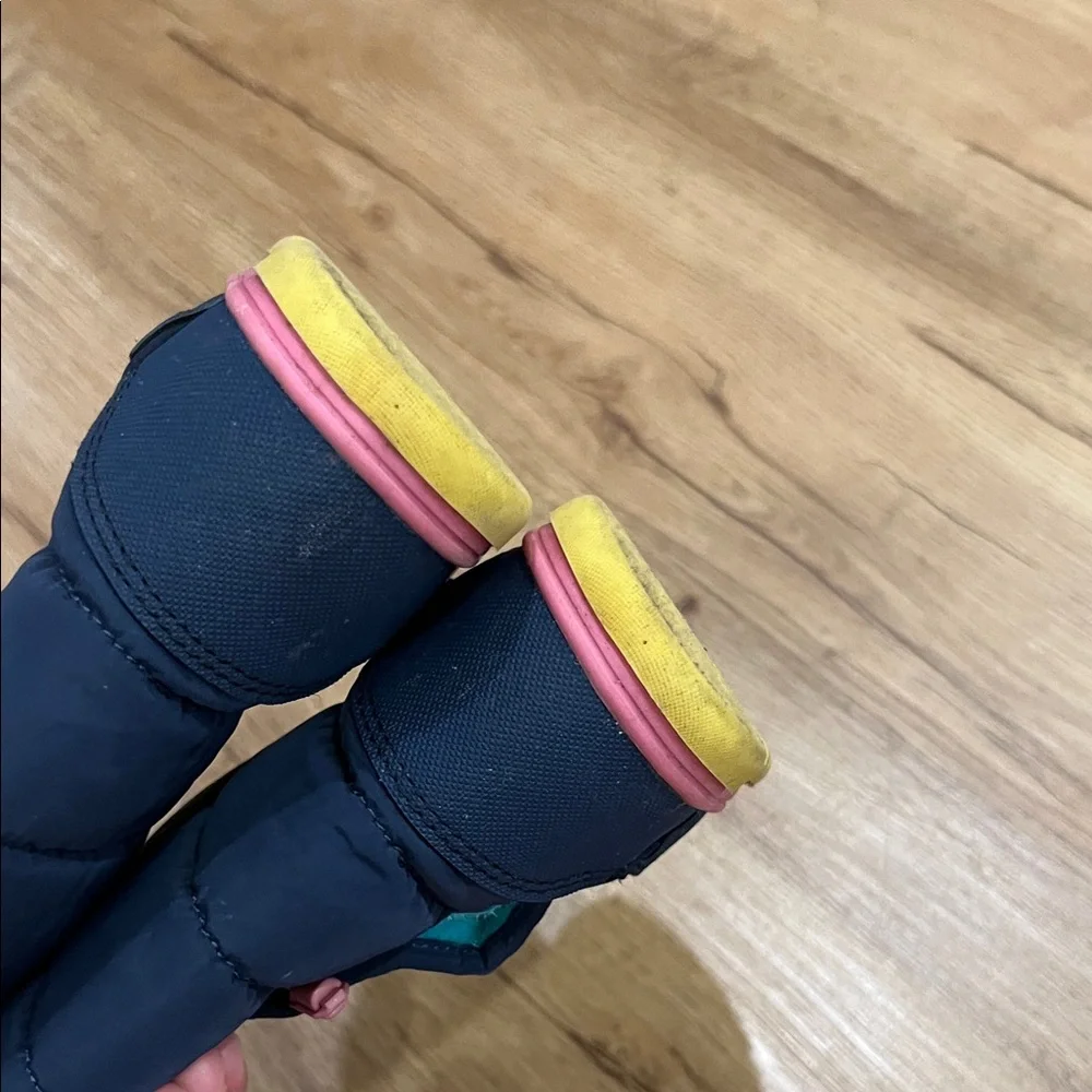 Kids Navy Snow Boots with Pink & Yellow Trim